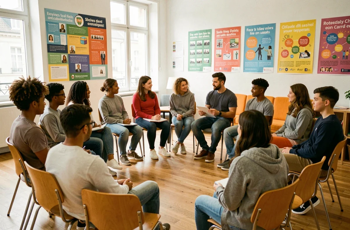 Session de soutien scolaire communautaire organisée par À La Base Dijon dans un espace associatif coloré