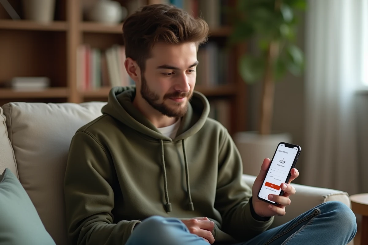 Jeune adulte vérifiant un code d'authentification à deux facteurs sur smartphone pour sécuriser la récupération de son compte