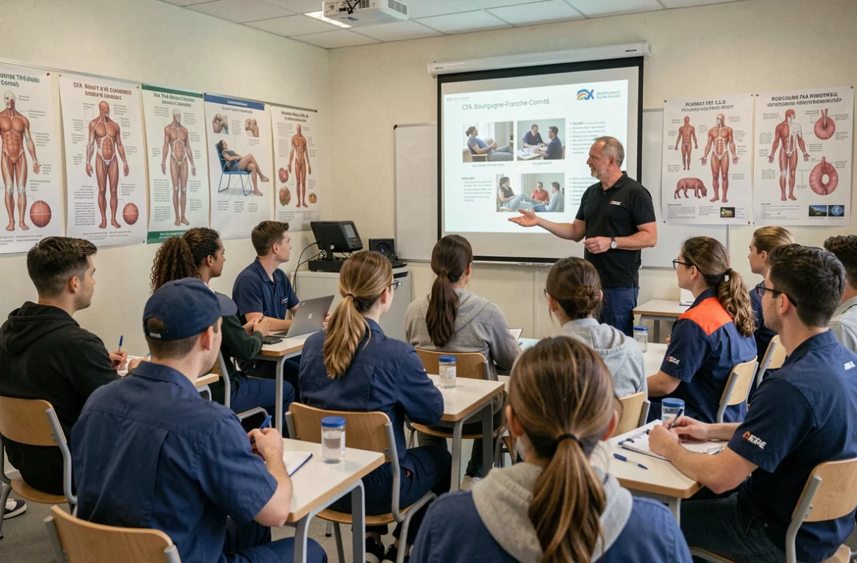 Des stagiaires en formation sanitaire et sociale au CFA BFC participant à une remise à niveau dans une salle de cours professionnelle