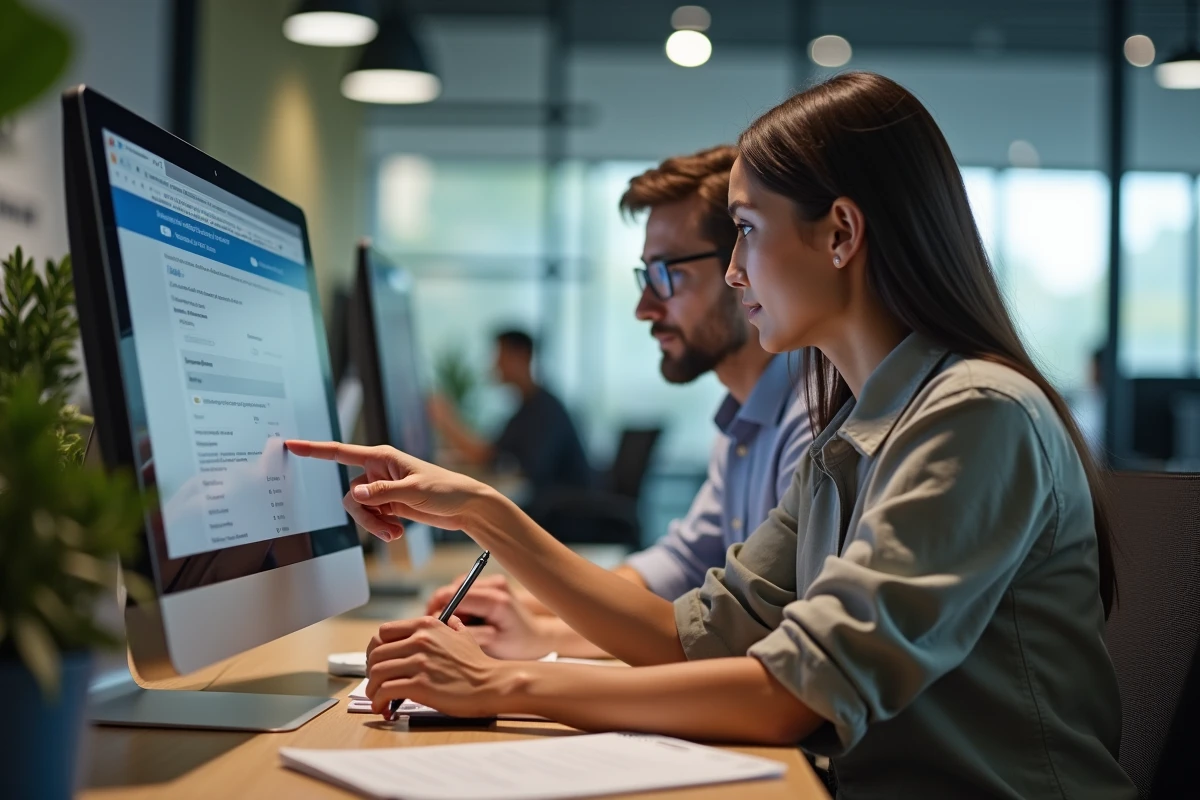 Deux personnes collaborant sur un formulaire d'inscription candidat dans un espace de coworking