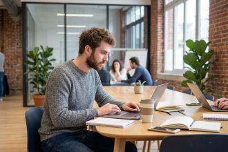 Jeune developpeur au bureau à Grenoble