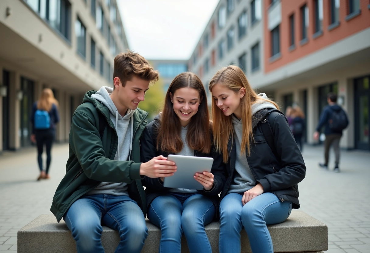 Trois lycéens collaborant autour d