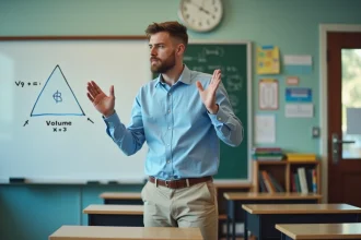 Professeur de maths expliquant la géométrie en classe