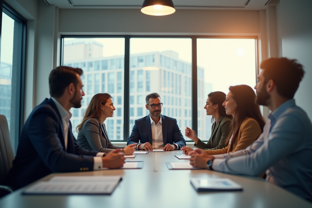 Groupe diversifié en réunion de coaching professionnel