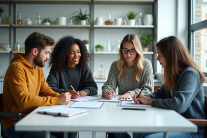Groupe d'étudiants en laboratoire scientifique universitaire