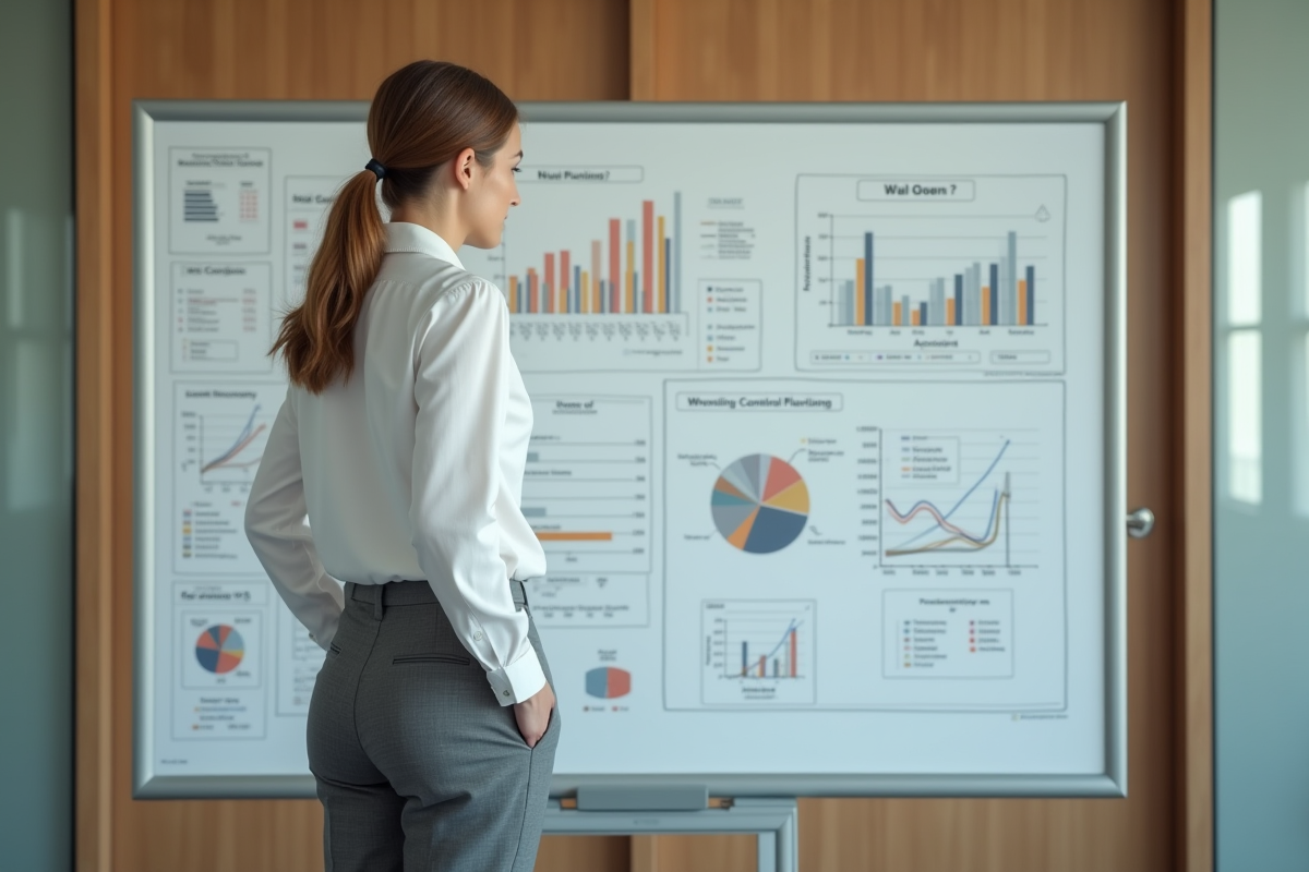 Femme comptable en réunion avec graphiques et notes