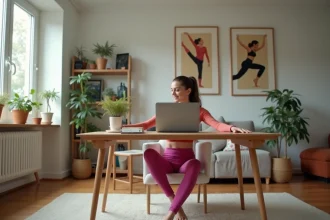 Jeune femme regardant un cours de zouker en ligne à son bureau