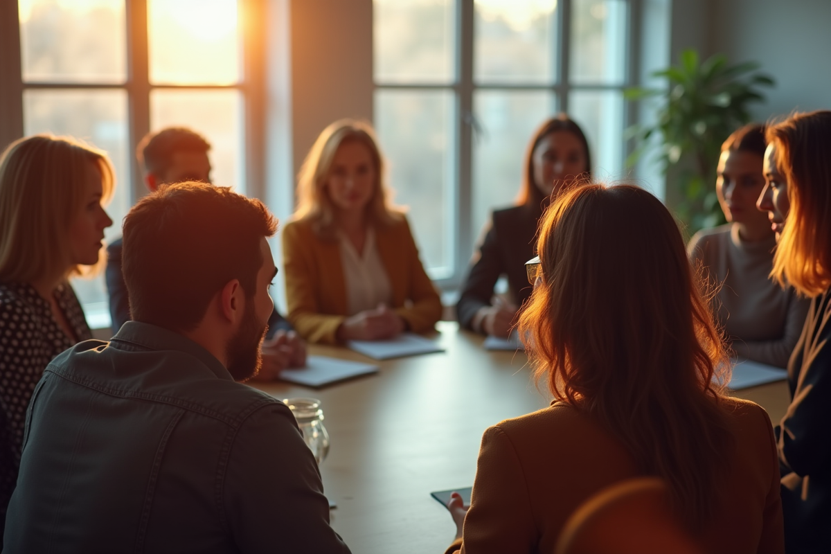 Groupe divers d adultes en atelier de coaching en cercle