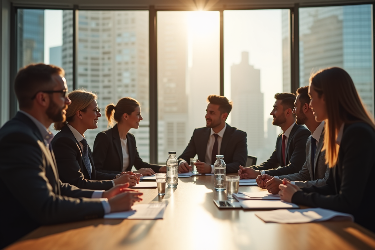 Groupe de professionnels en réunion collaborative