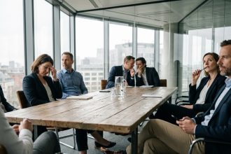 Groupe diversifié de professionnels en réunion au bureau