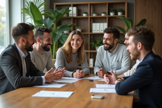 Groupe diversifié en réunion de travail moderne