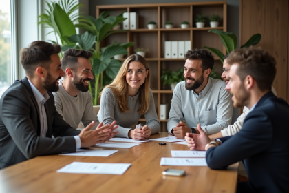 Groupe diversifi&eacute; en r&eacute;union de travail moderne