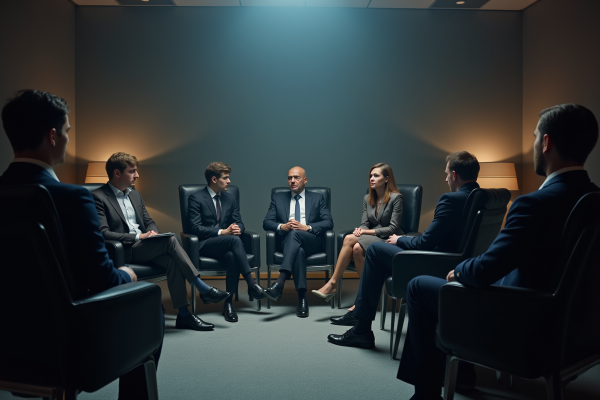 Groupe de candidats lors d un entretien avec une lumière artificielle