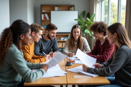 Groupe d'étudiants universitaires en discussion
