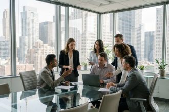 Groupe de professionnels collaborant dans un bureau moderne
