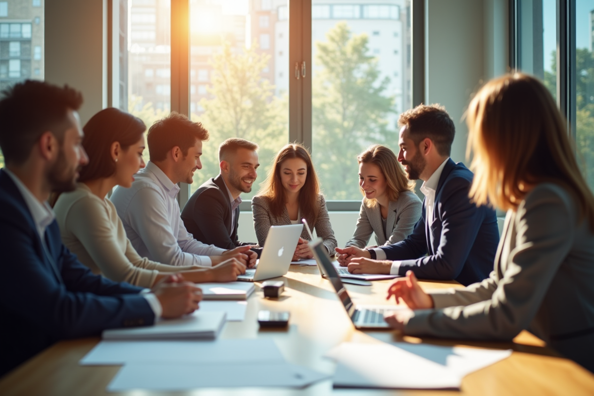 Groupe de professionnels divers en réunion de travail
