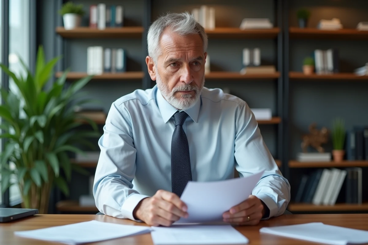 Homme d affaires lisant des documents dans un bureau moderne