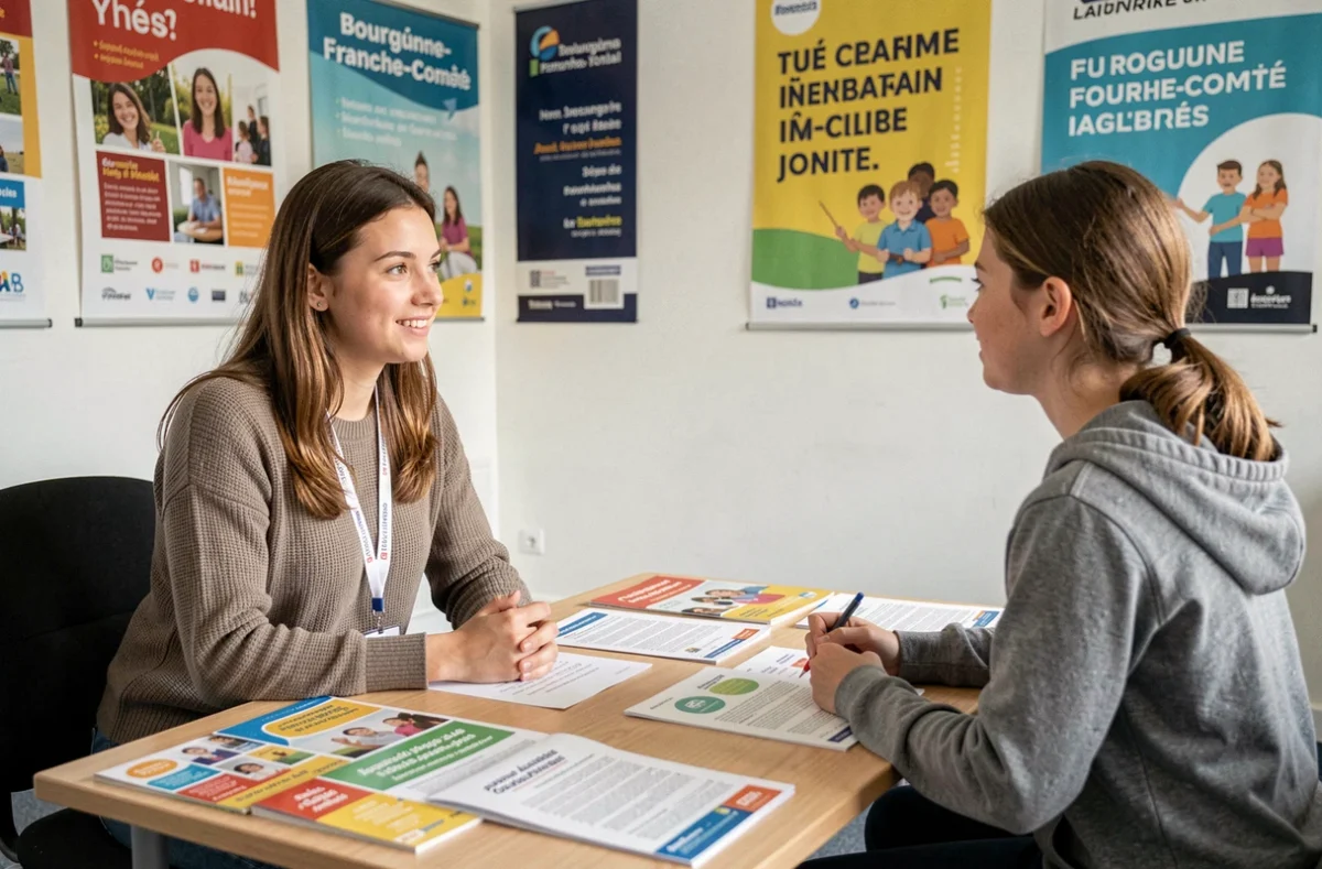Une conseillère d'Info Jeunes Bourgogne-Franche-Comté guidant une jeune fille dans son orientation professionnelle