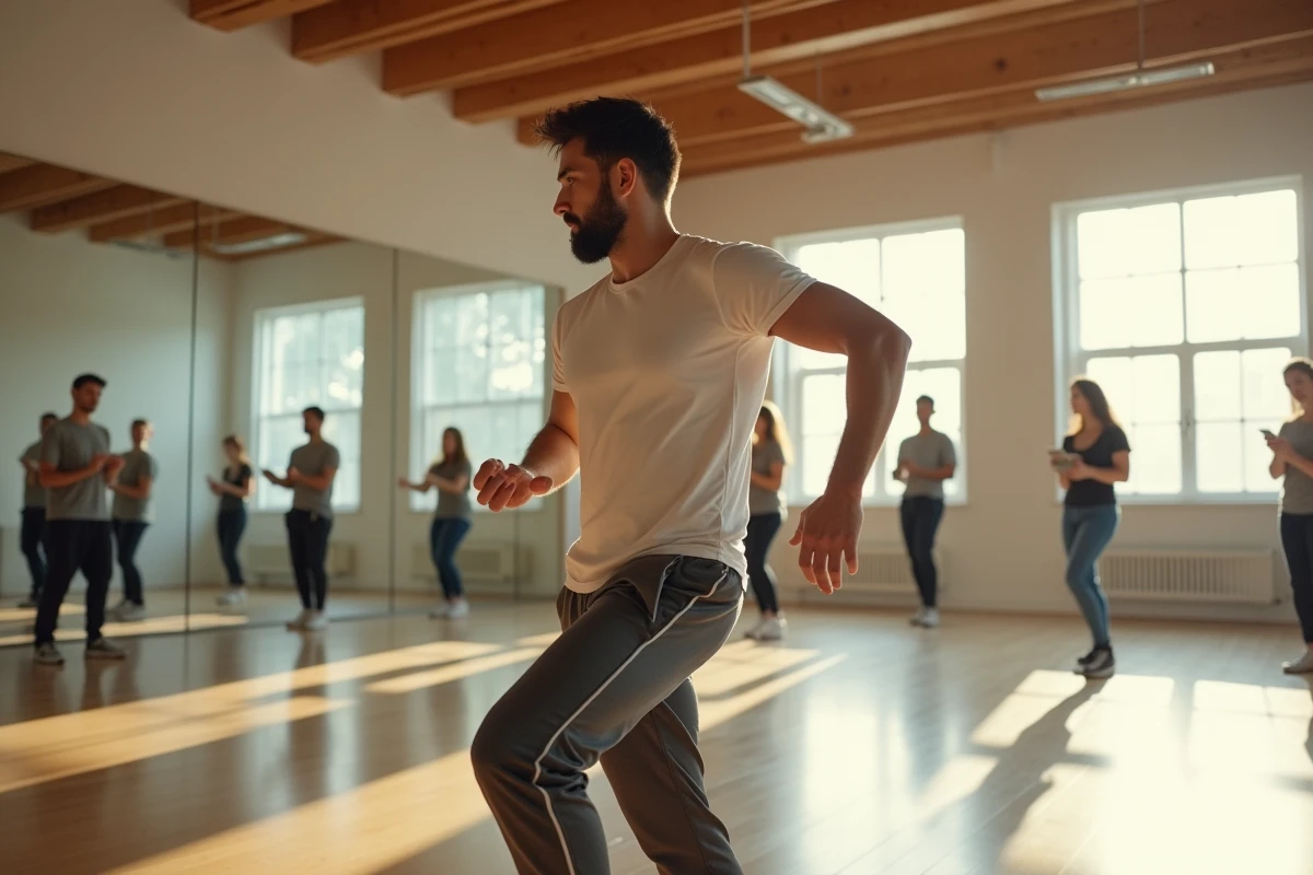 Instructeur de zouker en mouvement dans un studio lumineux