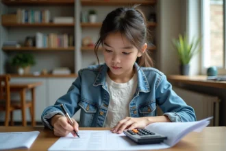 Jeune fille concentrée en étude à la maison