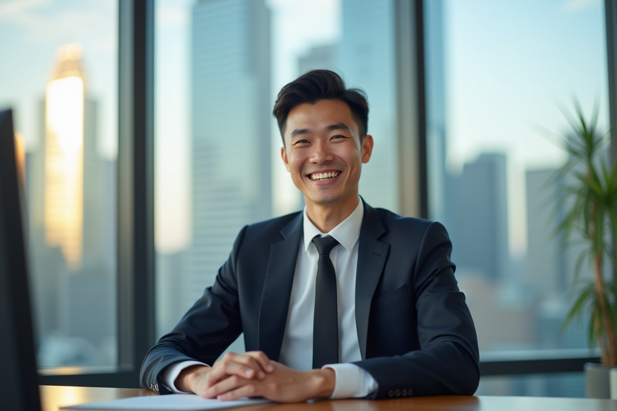 Jeune professionnel souriant dans un bureau moderne