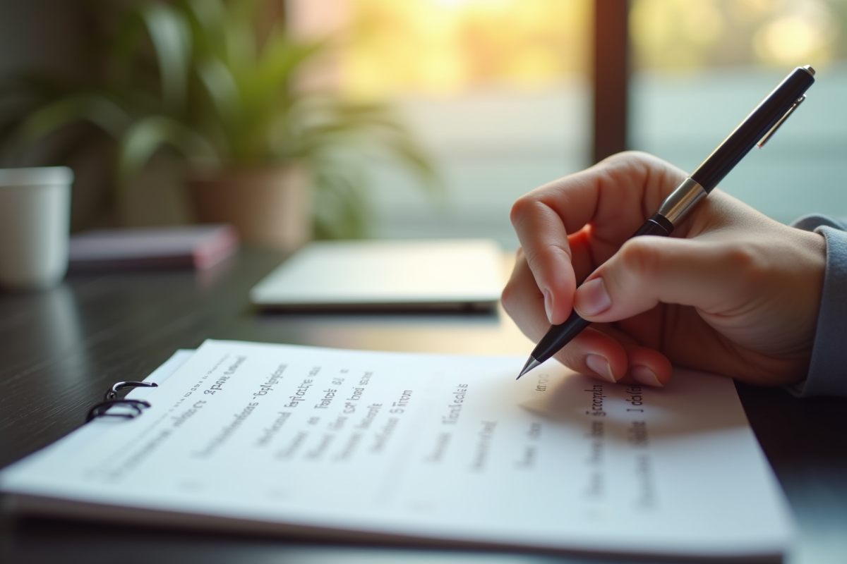 Mains tenant un bloc-notes avec questions réfléchies