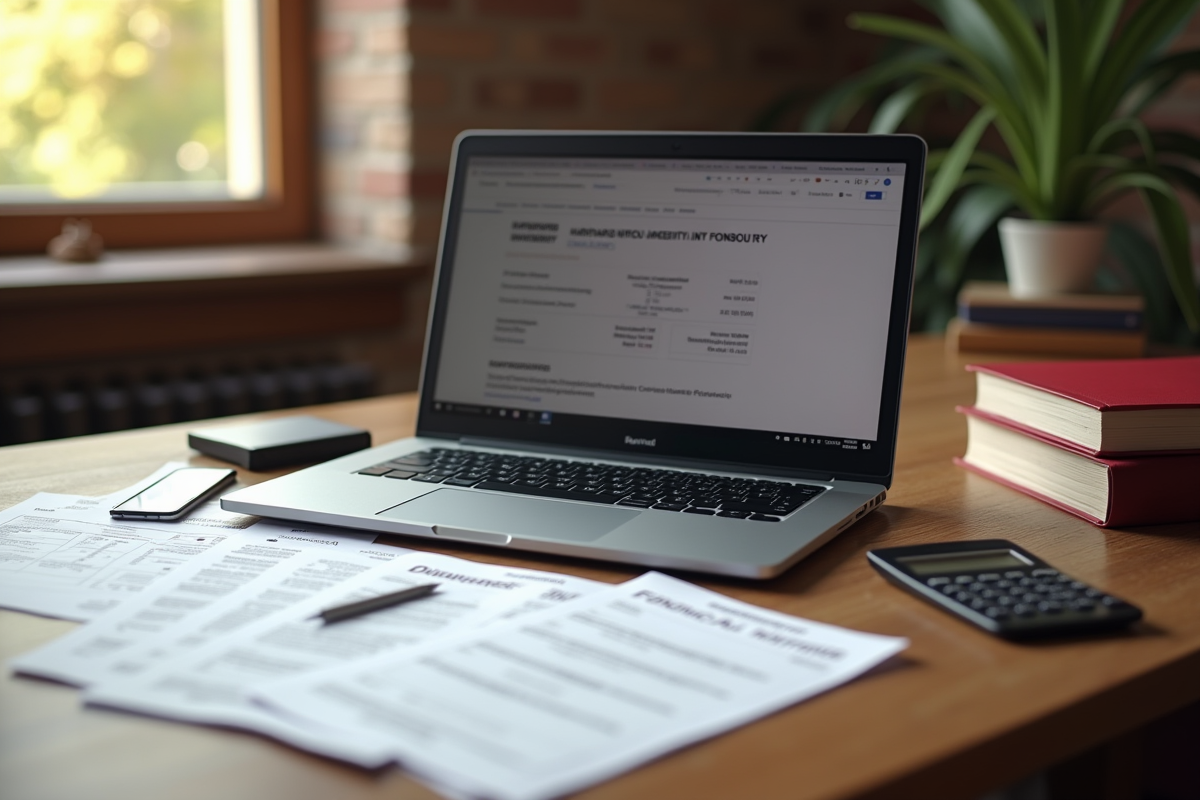 Ordinateur portable avec documents et factures Harvard