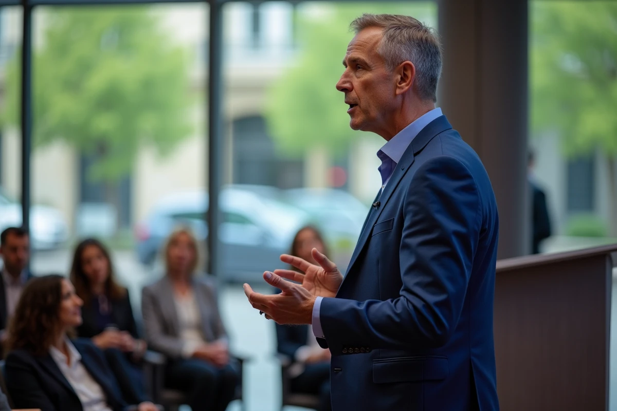 Homme confiant parlant lors d