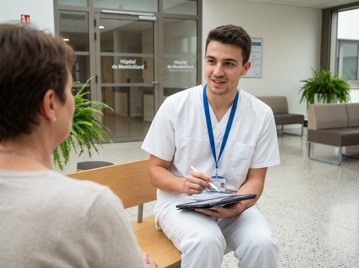 Professionnel de santé utilisant une tablette dans un hôpital