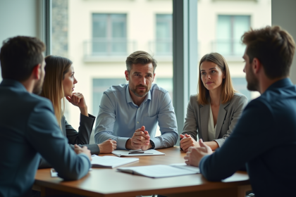 Réunion d'affaires avec personne hésitante lors d'une offre de coaching