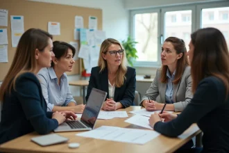 Groupe de professeurs de lycée en discussion