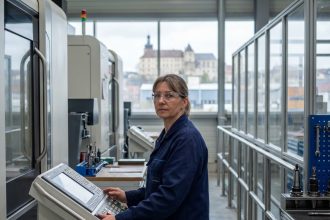 Technicienne industrielle en action dans une usine moderne